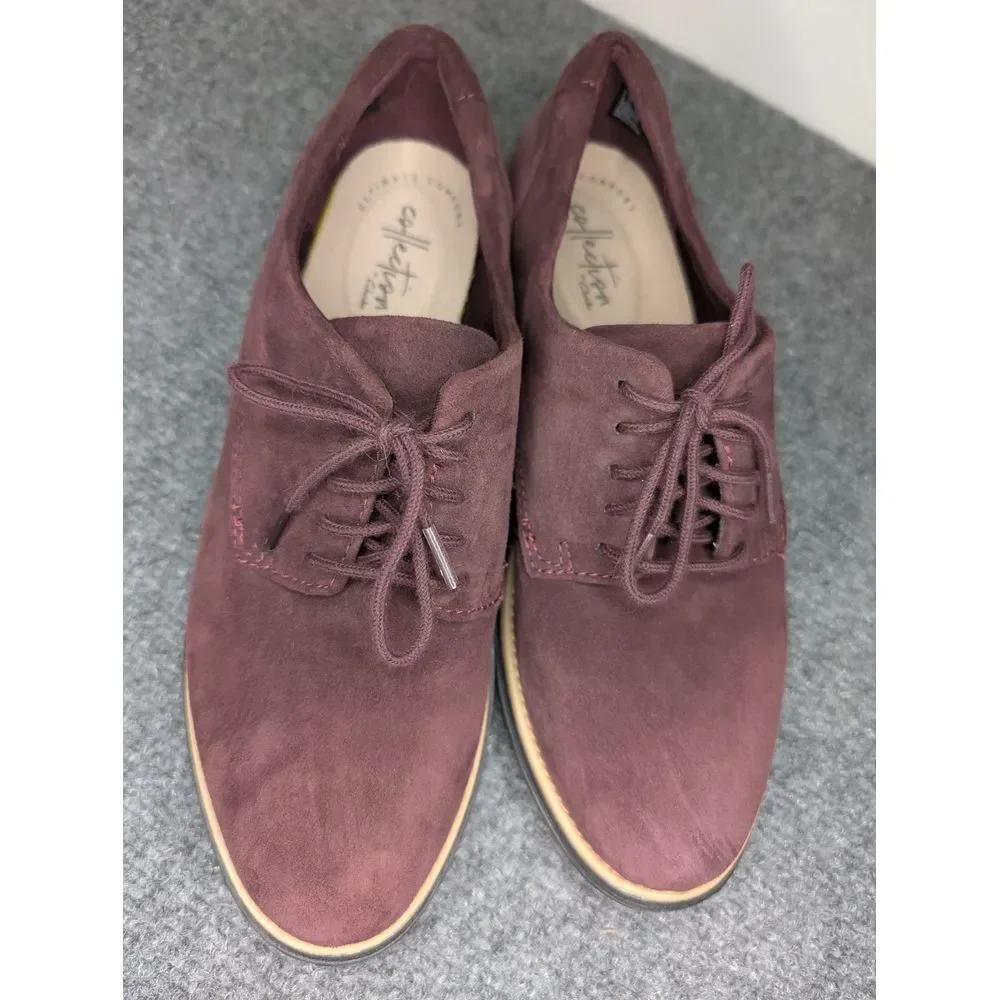 Clarks Women's Sharon Noel Oxford‎ Size 7 Platform Lace Up Shoe Burgundy Suede